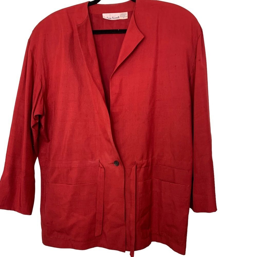 Anne Klein II Vintage Silk Blazer Red With Cinch Belt Size M